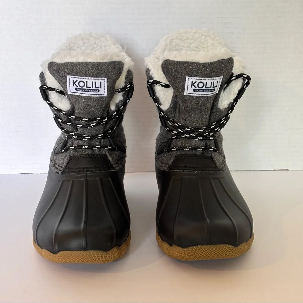 Kolili Duck Inspired Gray and Black Winter Boots Size 7 EUC Waterproof Insulated